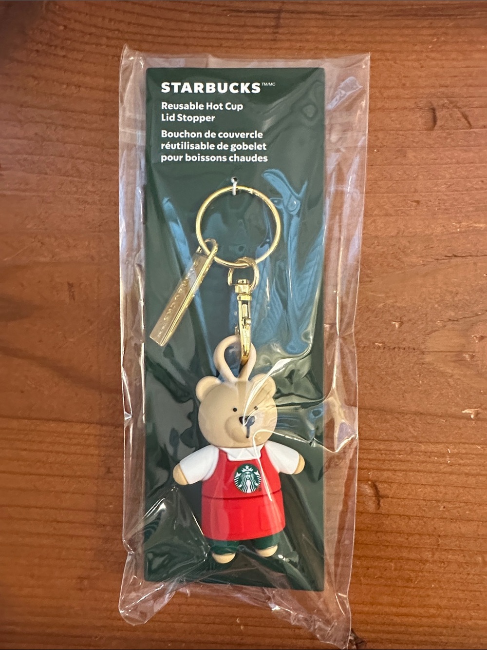 Starbucks Reusable Hot Cup Lid Stopper Holiday 2025 Bear Barista Keychain